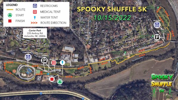spooky-shuffle-5k-course-map ashville nc road race carrier park fun run costumed halloween